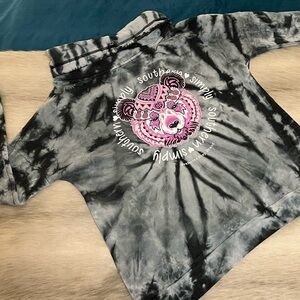 SIMPLY SOUTHERN Gray Black Tie Dye Hot Pink Bear M Cowl Neck Sweatshirt